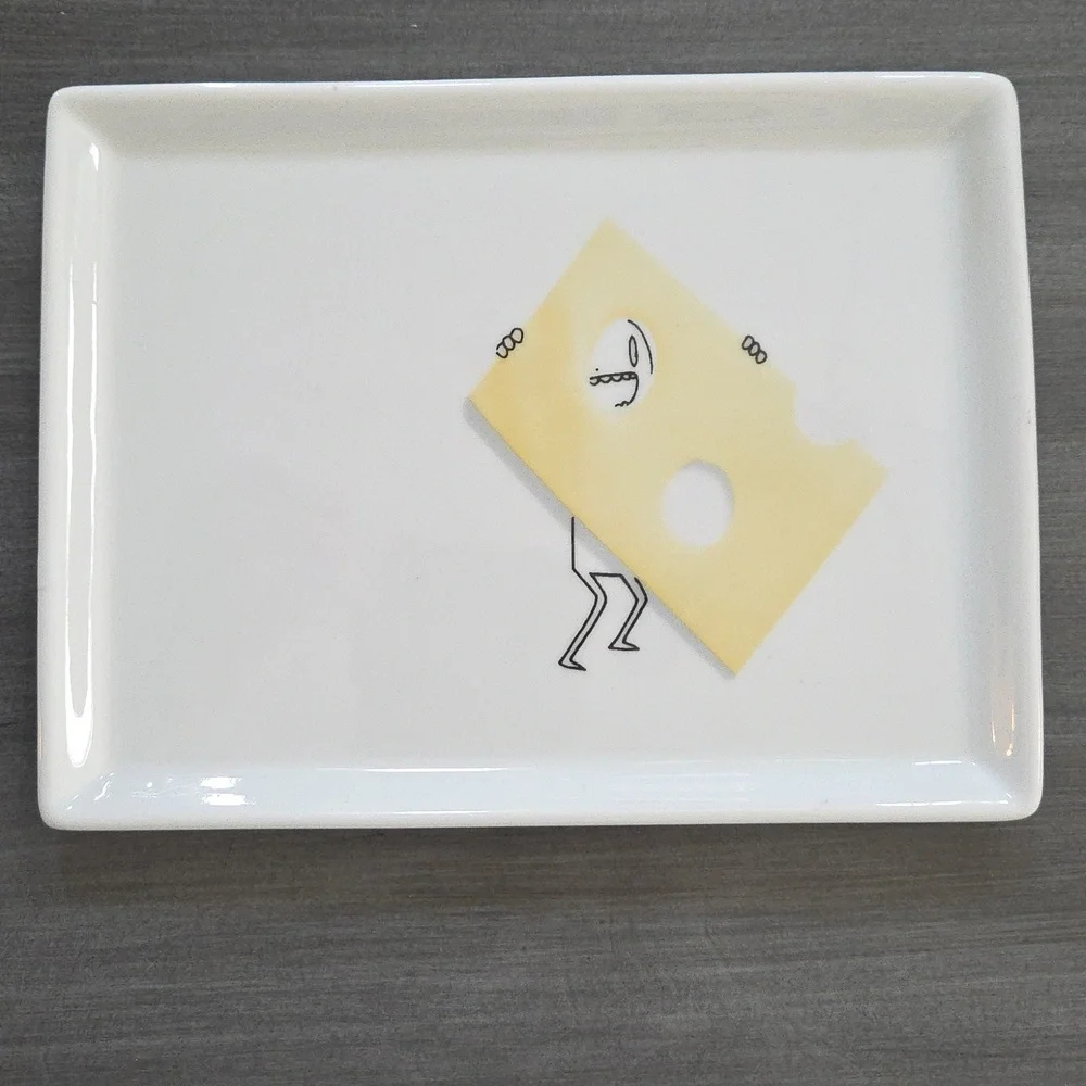 CRATE & BARREL CB2 OLIVER RECTANGLE APPETIZER PLATE SWISS CHEESE 2011 RETIRED